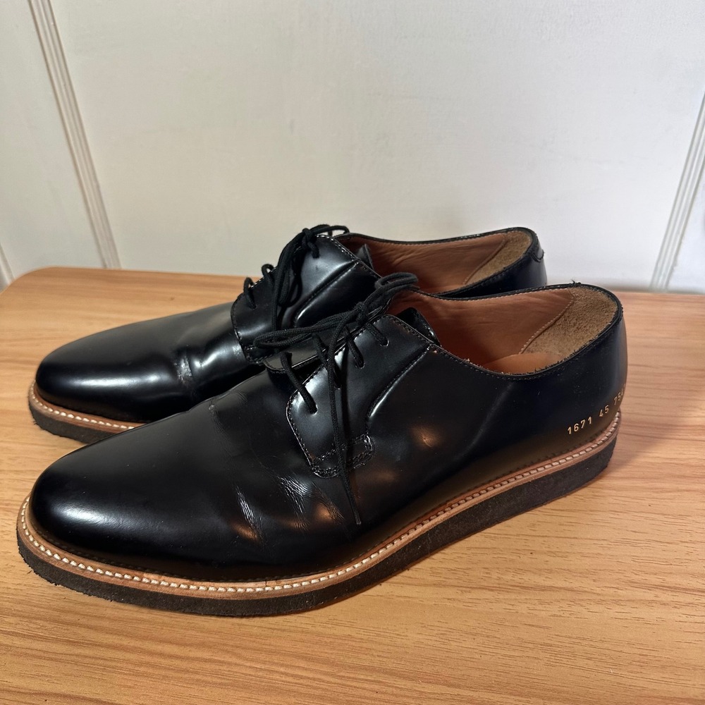 Common Projects Cadet Derby Black Leather Crepe Sole 1671 45 7547 Mens 45